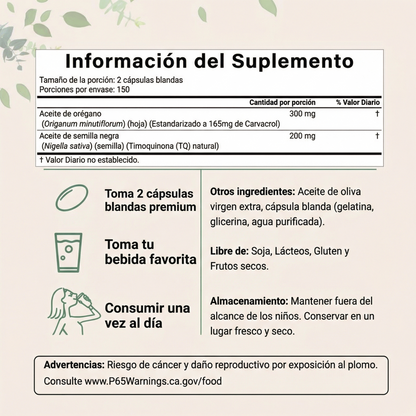 Aceite de Orégano con Aceite de Semilla Negra